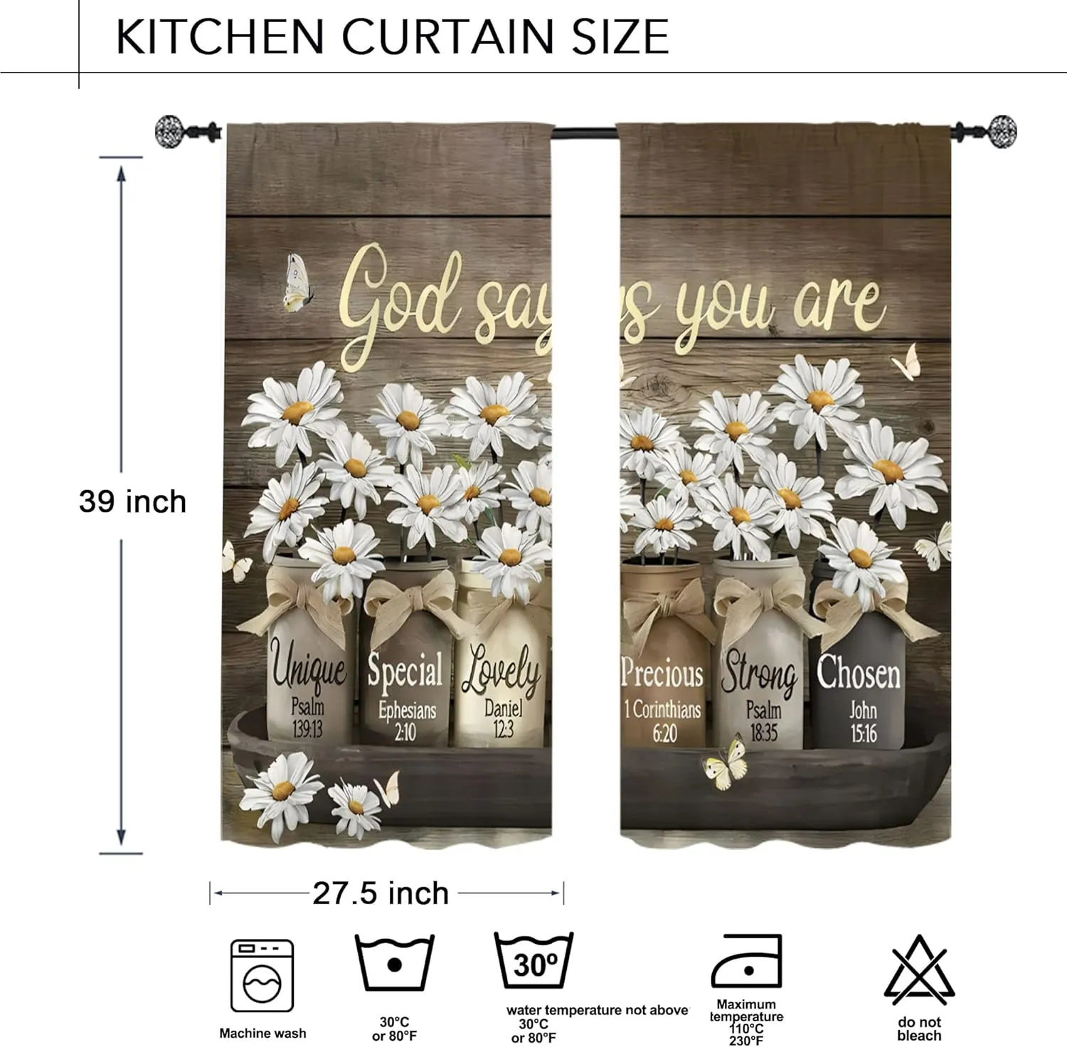 Brown Daisy Vintage Country Kitchen Curtains 27.5W X 39L Inch 2 Panels Rod Pocket Rustic Farmhouse Floral Inspirational Small Short Cafe Tier Curtains Cottage Style Window Drapes Treatment