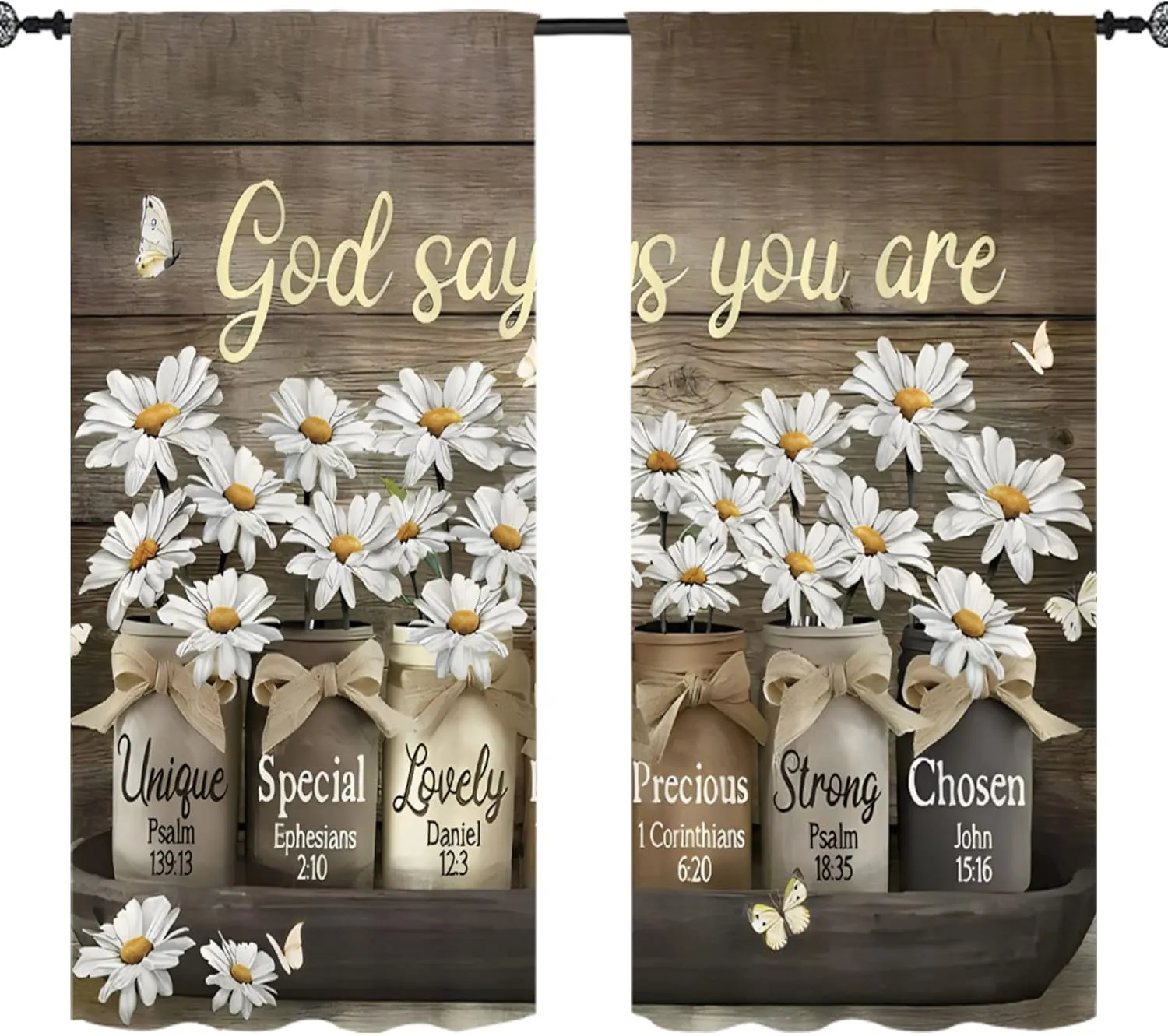 Brown Daisy Vintage Country Kitchen Curtains 27.5W X 39L Inch 2 Panels Rod Pocket Rustic Farmhouse Floral Inspirational Small Short Cafe Tier Curtains Cottage Style Window Drapes Treatment