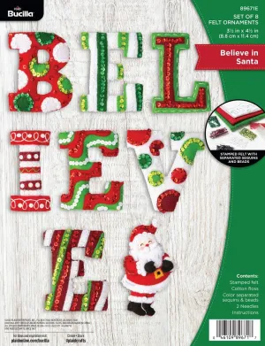 Bucilla Felt Applique 7 Piece Ornament Making Kit, Believe in Santa, Perfect for DIY Arts and Crafts, 89671E