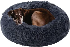 Calming Donut Dog Beds for Small Medium Large Dogs - Round Washable Dog Bed, Anti-Slip Faux Fur Fluffy Donut Cuddler Anxiety