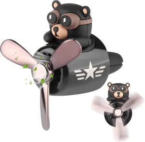Car Air Freshener Cute Bear Pilot Halloween Car Perfume Diffuser Vent Clip Rotating Propeller Automobile Air Outlet Fan Aromatherapy Easter Halloween Gifts for Men Women(with 2 Incense Slices)