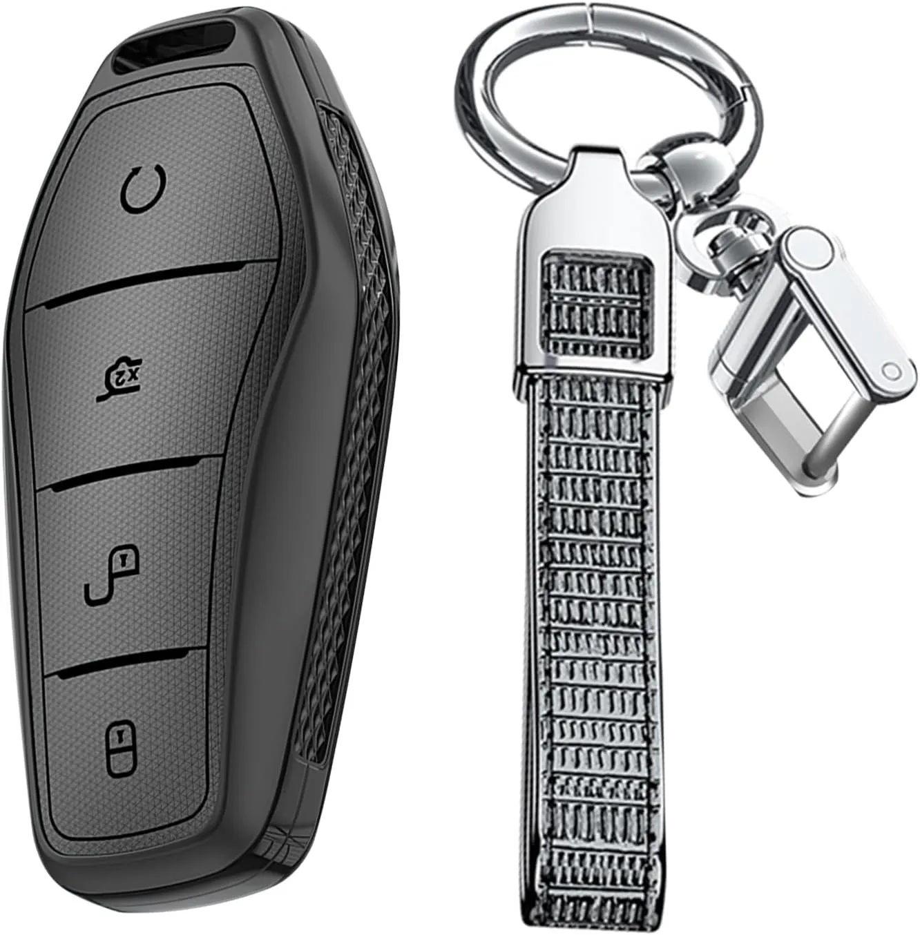 Car Key Fob Cover Keychain Compatible with BYD Han Ev/Tang Dm/Qin Plus/Song Pro/MAX Car Key Case Cover Protector Key Cover,Smart Remote Keyless Key Fob Shell(Black