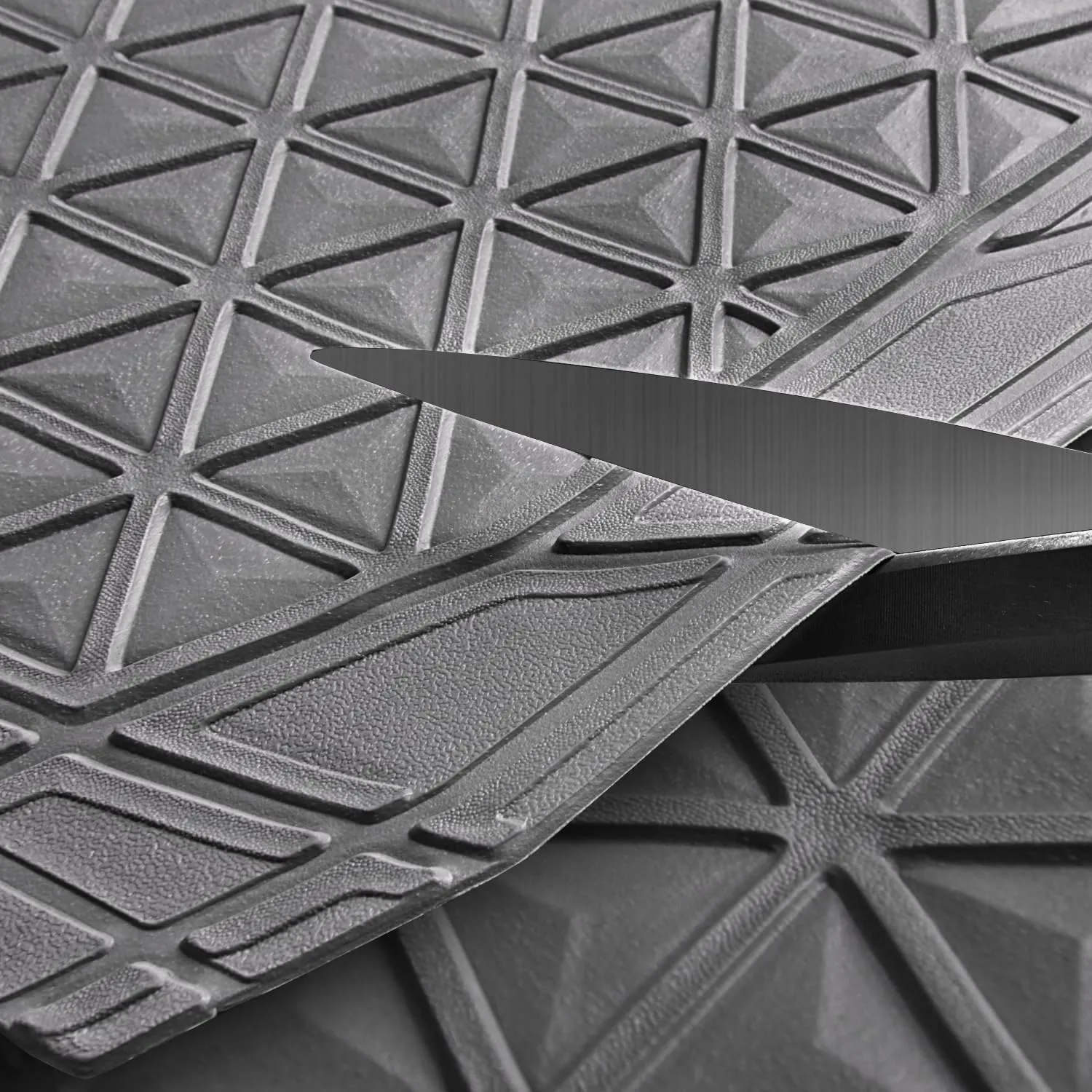 CAR PASS Bling Diamond Car Mats Gray Rubber Floor Mats Full Set Anti-Slip 3D Rhombus Waterproof Trim to Fit Liner Universal Glitter Crystal Sparkly Shining Rhinestone Girl Women SUV Sedan Van All Gray