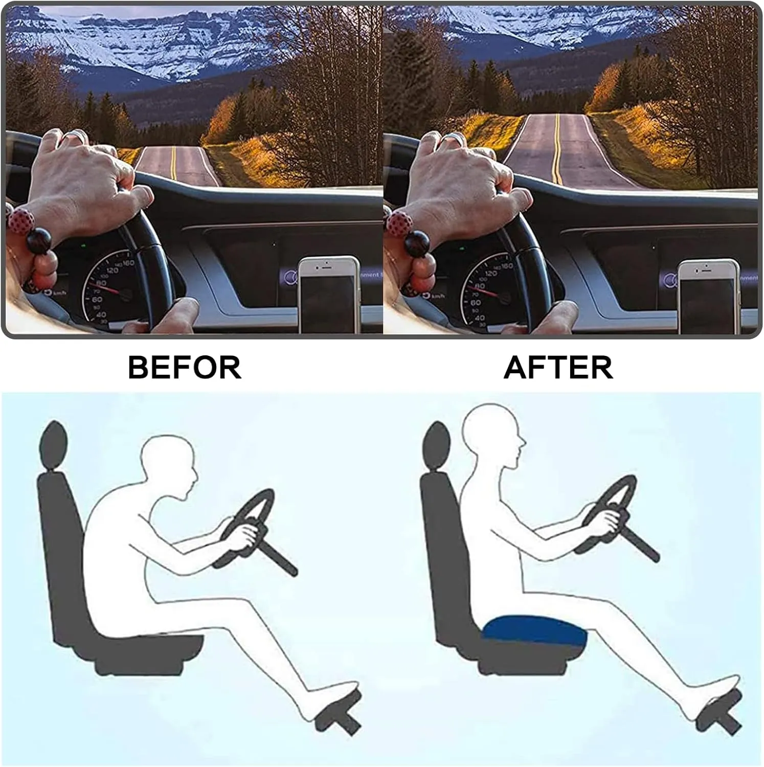 Car Seat Cushion for Ford Maverick 2022 2023 2024, Portable Breathable Non Slip Memory Foam Seat Booster Improve Driving View Comfort Hip Pads,Black