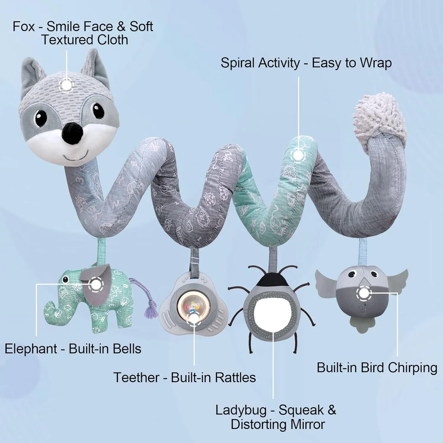 Car Seat Toys Newborn Toys, Stroller Toys Baby Toys 0-3 Months Infant Toys, Baby Toys for Carseat Stroller Crib with Music Rattle, Baby Toys for 0 3 6 9 12 Babies Boys Girls Enfants (Gray)