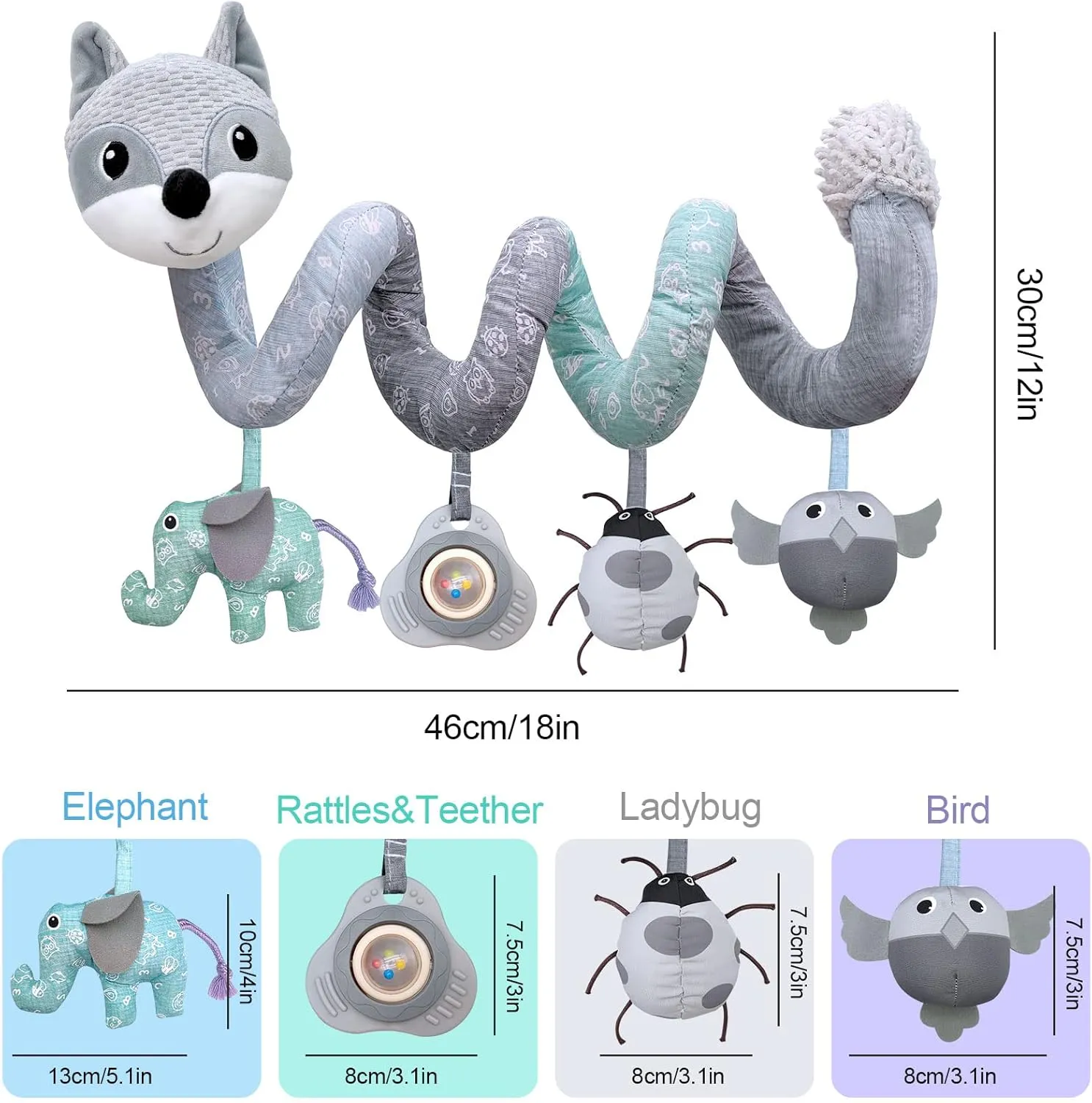 Car Seat Toys Newborn Toys, Stroller Toys Baby Toys 0-3 Months Infant Toys, Baby Toys for Carseat Stroller Crib with Music Rattle, Baby Toys for 0 3 6 9 12 Babies Boys Girls Enfants (Gray)