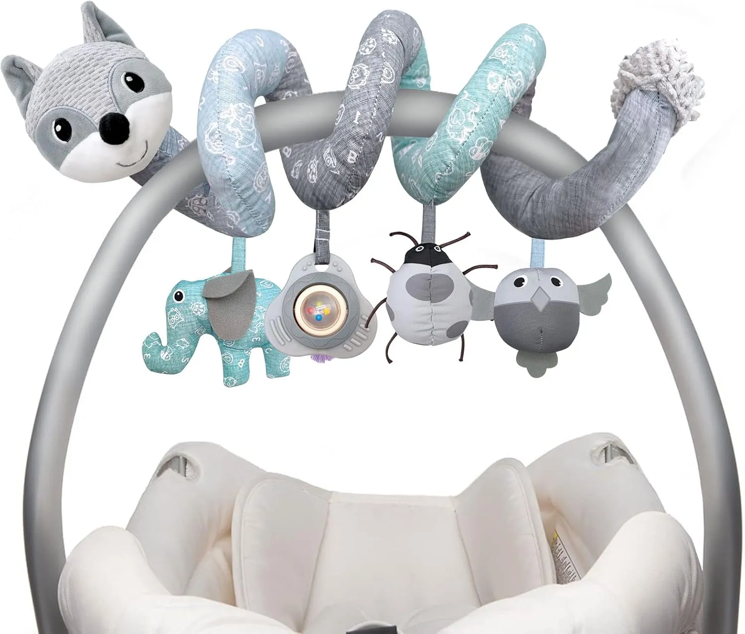 Car Seat Toys Newborn Toys, Stroller Toys Baby Toys 0-3 Months Infant Toys, Baby Toys for Carseat Stroller Crib with Music Rattle, Baby Toys for 0 3 6 9 12 Babies Boys Girls Enfants (Gray)