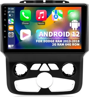 Car Stereo Radio for Dodge RAM 1500 2500 3500, Android 12 Head Unit for 2013 2014 2015 2016 2017 2018 Ram Auto AC, 9 inch IPS Touch Screen with Wireless Carplay/Android Auto, Bluetooth, GPS Navigation