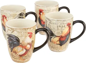 Certified International Gilded Rooster Set/4 Mug 20 oz., Assorted Designs,One Size, Multicolored,23652SET4