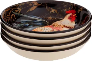 Certified International Gilded Rooster Set/4 Soup/Pasta Bowl 9.25" x 2", Assorted Designs,One Size, Multicolored