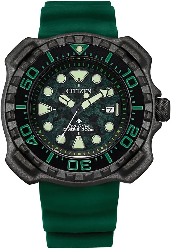 Citizen Men's Promaster Dive Eco-Drive Watch, 3-Hand Date, Polyurethane Strap, ISO Certified, Super Titanium™, Luminous Hands and Markers, One-Way Rotating Bezel, Green