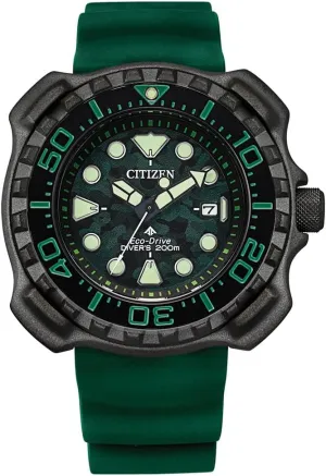 Citizen Men's Promaster Dive Eco-Drive Watch, 3-Hand Date, Polyurethane Strap, ISO Certified, Super Titanium™, Luminous Hands and Markers, One-Way Rotating Bezel, Green
