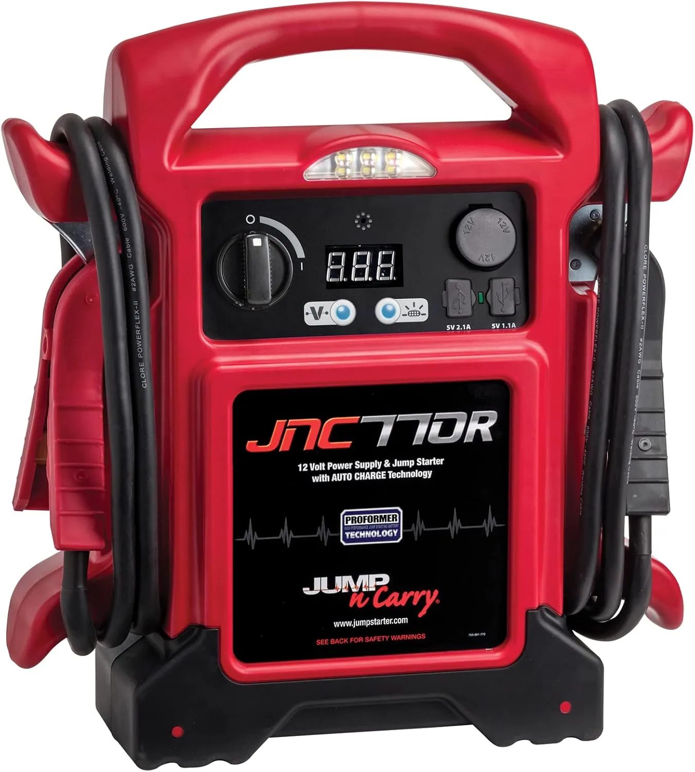 Clore Automotive Jump-N-Carry JNC770R 1700 Peak Amp Premium 12 Volt Jump Starter Bundle - Red