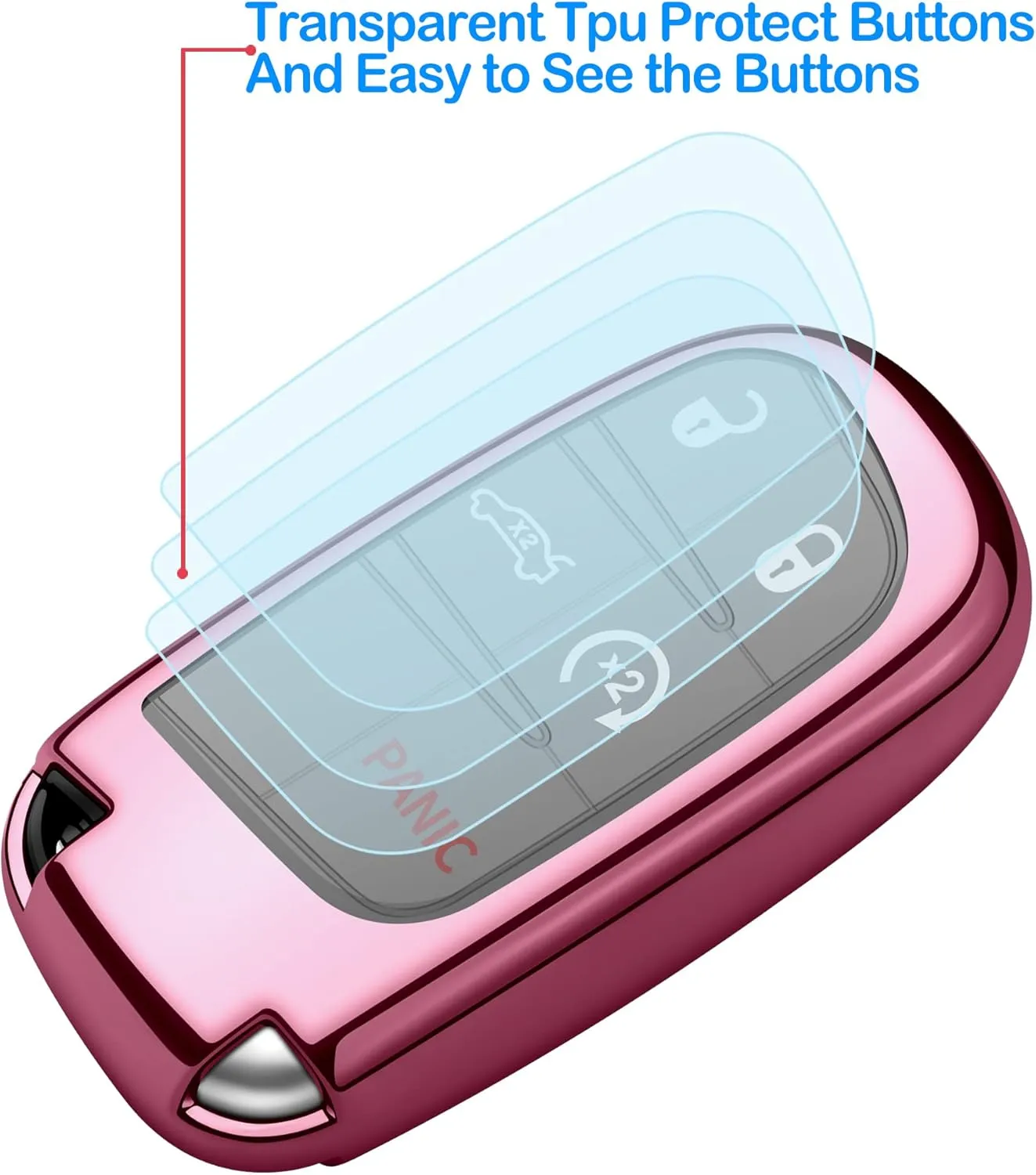 Compatible with Jeep Key Fob Cover with Leather Keychain Soft TPU Protection Key Case for Grand Cherokee Renegade Chrysler 200 300 Dodge RAM Durango Challenger Journey Dart Fiat Smart Key Pink