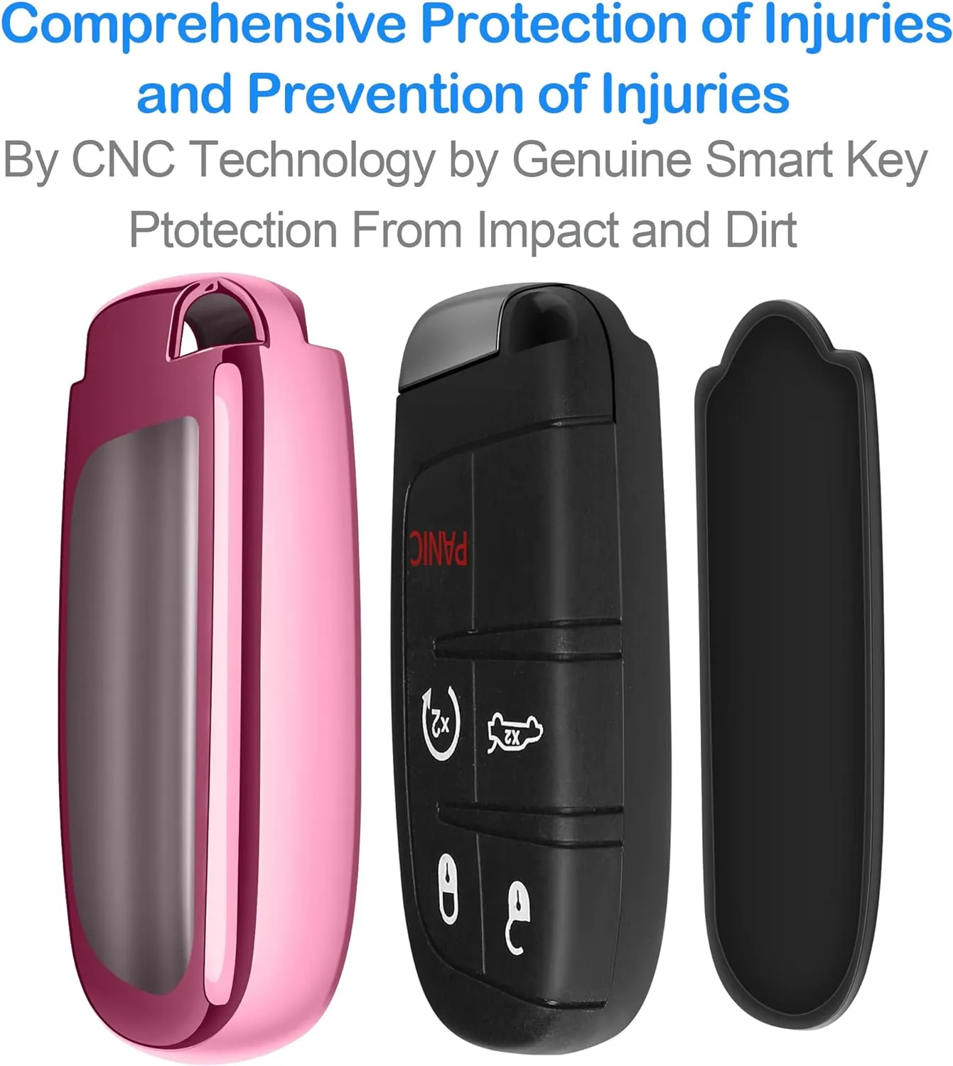 Compatible with Jeep Key Fob Cover with Leather Keychain Soft TPU Protection Key Case for Grand Cherokee Renegade Chrysler 200 300 Dodge RAM Durango Challenger Journey Dart Fiat Smart Key Pink