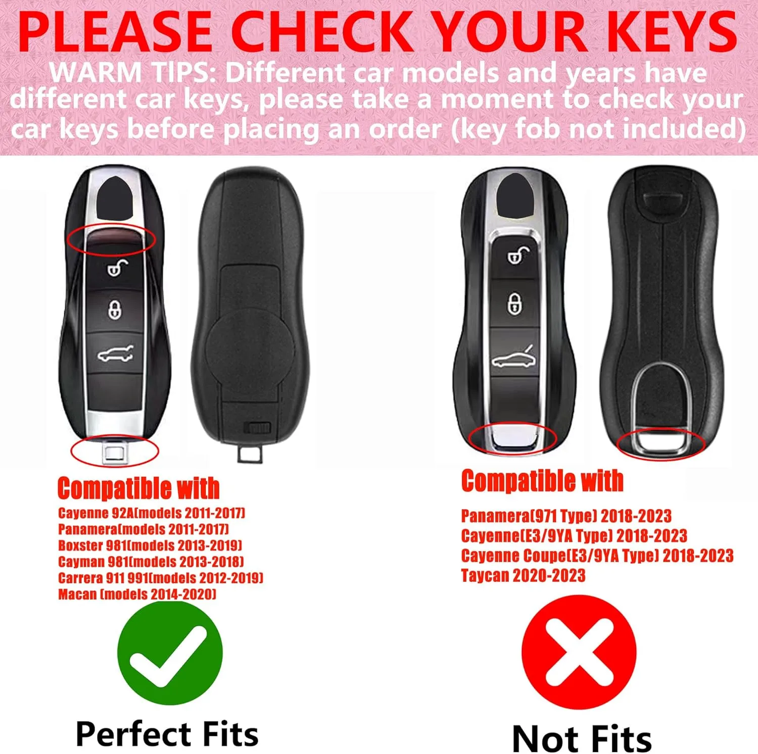 Compatible with Porsche Key Fob Cover with Heart Keychain, Car Key Shell for Women, Compatible with Porsche Cayenne Panamera 911 718 Macan Boxster Cayman Key Protector (3 Buttons-Gold)