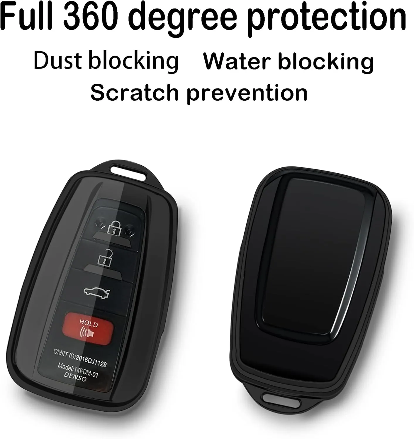 Compatible with Toyota key fob cover,case with keychain,Soft TPU 360 Degree Protection Key Case for Camry RAV4 Highlander Avalon C-HR Prius Corolla GT86 Smart Key,Black