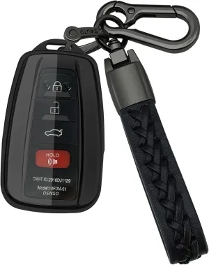 Compatible with Toyota key fob cover,case with keychain,Soft TPU 360 Degree Protection Key Case for Camry RAV4 Highlander Avalon C-HR Prius Corolla GT86 Smart Key,Black