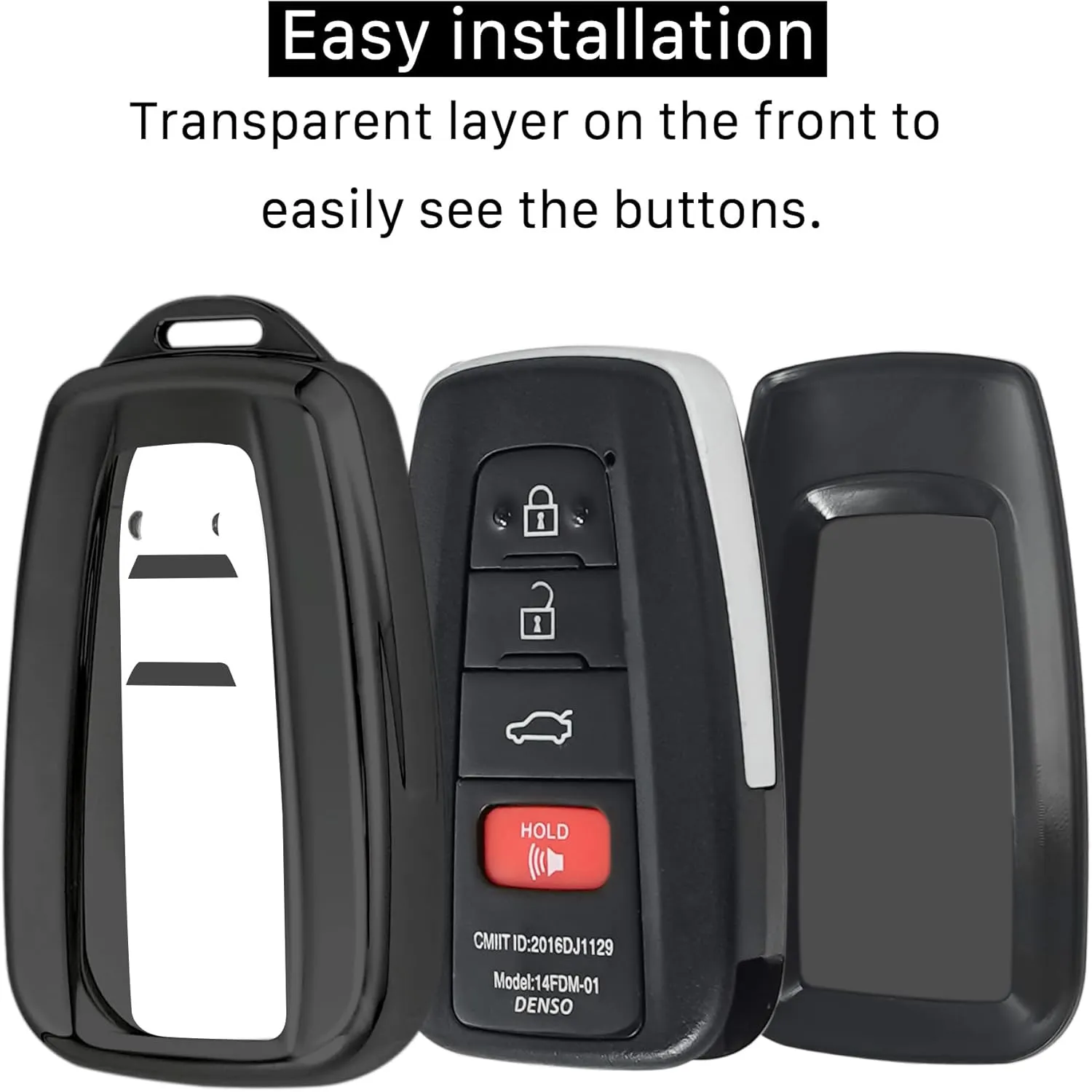 Compatible with Toyota key fob cover,case with keychain,Soft TPU 360 Degree Protection Key Case for Camry RAV4 Highlander Avalon C-HR Prius Corolla GT86 Smart Key,Black