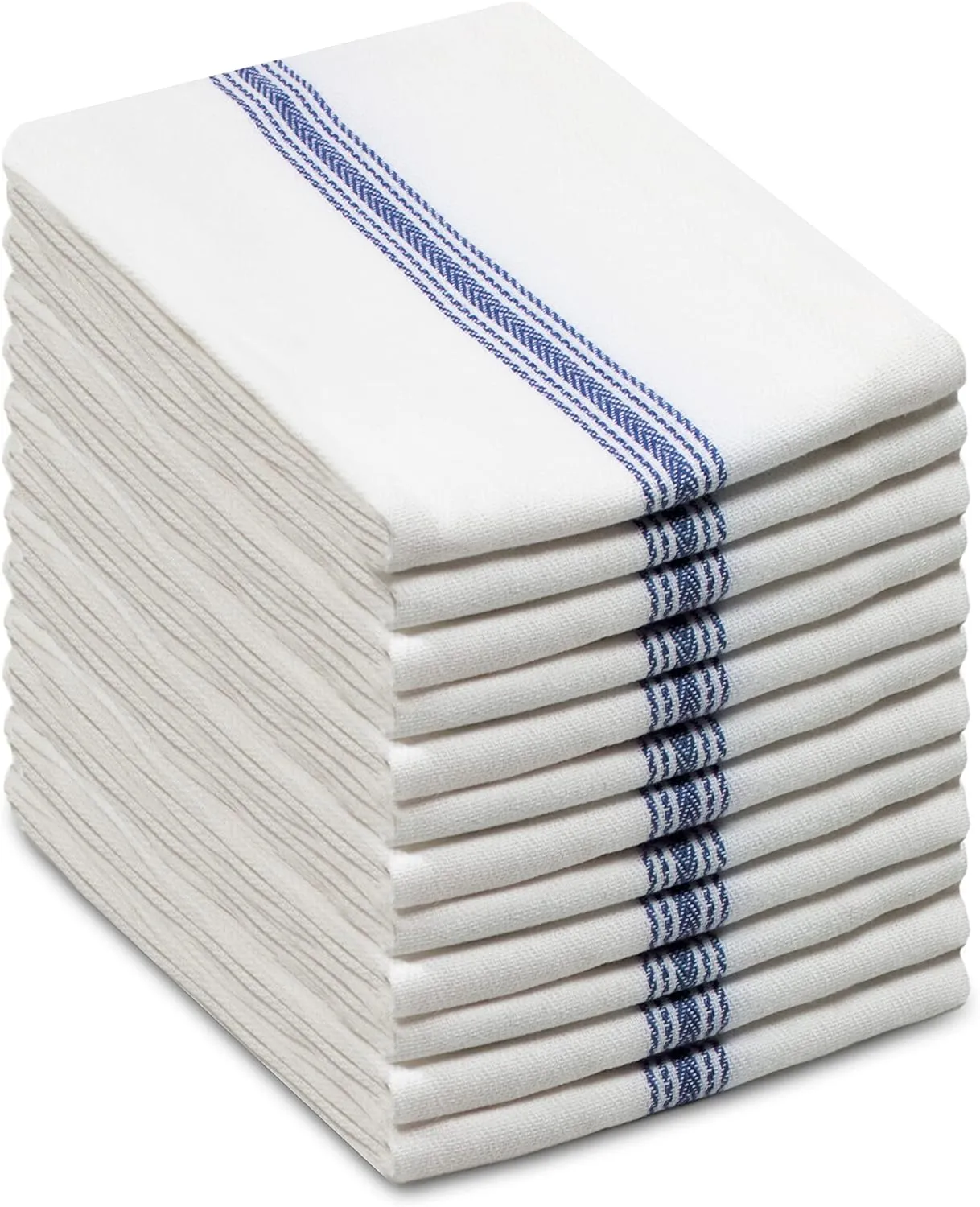 COTTON CRAFT Ultimate Kitchen Towel -12 Pack Scandia Stripe Dish Cloth - 100% Cotton Tea Towel - Absorbent Washable Reusable Low Lint Restaurant Bar Cleaning Cloth Napkins - Oversized 16x28 inch- Blue