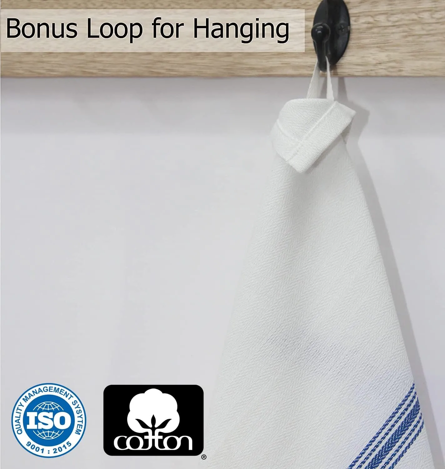 COTTON CRAFT Ultimate Kitchen Towel -12 Pack Scandia Stripe Dish Cloth - 100% Cotton Tea Towel - Absorbent Washable Reusable Low Lint Restaurant Bar Cleaning Cloth Napkins - Oversized 16x28 inch- Blue