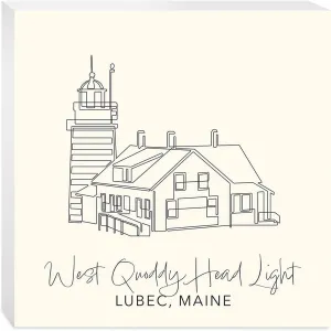 Cream West Quoddy Head Light, Joyride Home Decor, Wood Block Sign, 10"x10" Freestanding, Shelf or Wall Displayed, Artist Designed Home Décor.