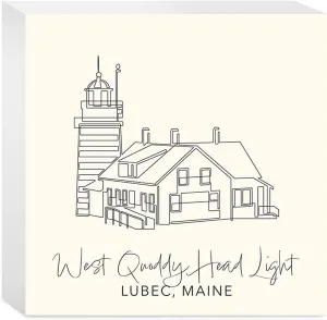 Cream West Quoddy Head Light, Joyride Home Decor, Wood Block Sign, 5"x5" Freestanding, Shelf or Wall Displayed, Artist Designed Home Décor.