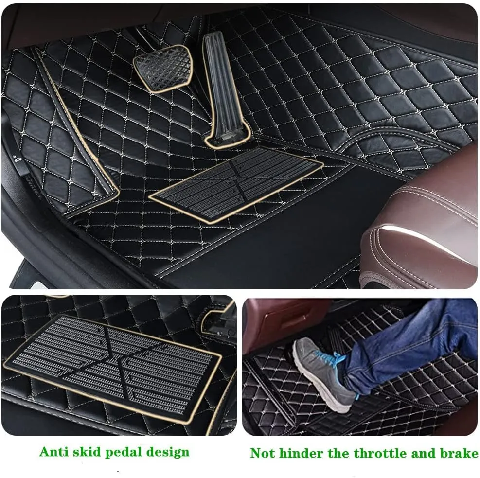 Custom Personalized Floor Mats for Cars - Luxury Full Coverage All Weather Mats, Anti-Slip Leather Mat Set, Fit for 99% of Cars, SUVs & Trucks (Black Blue, A-Diamond)