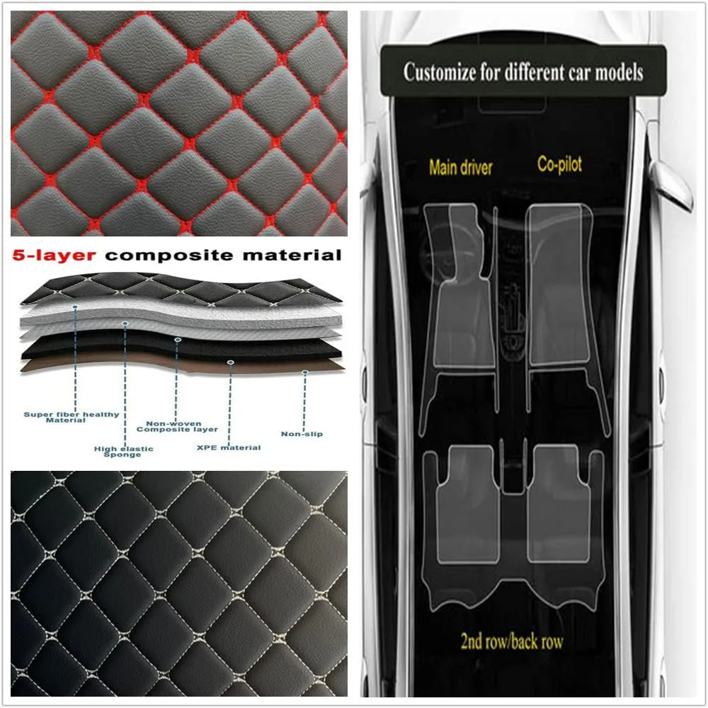 Custom Personalized Floor Mats for Cars - Luxury Full Coverage All Weather Mats, Anti-Slip Leather Mat Set, Fit for 99% of Cars, SUVs & Trucks (Black Blue, A-Diamond)