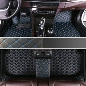 Custom Personalized Floor Mats for Cars - Luxury Full Coverage All Weather Mats, Anti-Slip Leather Mat Set, Fit for 99% of Cars, SUVs & Trucks (Black Blue, A-Diamond)