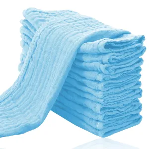 Cute Castle 12 Pack Muslin Burp Cloths for Baby - Ultra-Soft 100% Cotton Baby Washcloths - Large 20'' by 10'' Super Absorbent Milk Spit Up Rags - Burpy Cloths for Unisex, Boy, Girl - Aquamarine