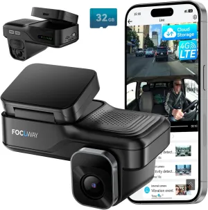 Dash Cam Front Inside, 4G LTE Security Cam for Car, Remote Live-View, Instant Alert via App, Cloud, IR Night Vision, Two-Way Talk, Dual FHD Dash Camera, 24/7 Parking Mode, GPS, OBD Cable Includs (L7)