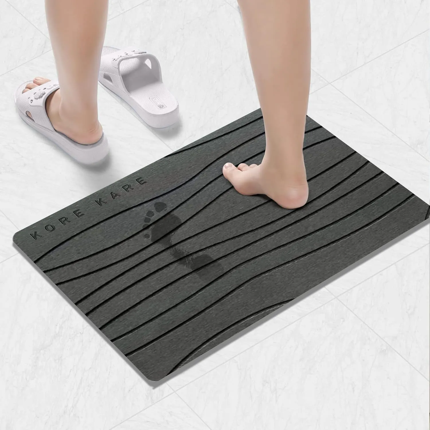 Diatomite Stone Bath Mat (23.6 x 15.3 Inch) - Non-Slip, Super Absorbent, Quick Drying - Easy to Clean, Multifunctional, Eco-Friendly - Dark Grey
