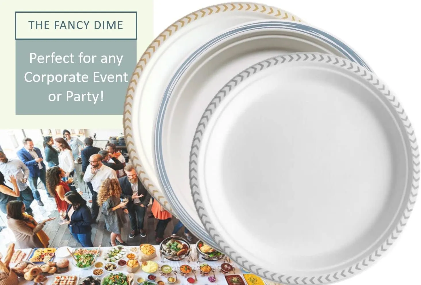 Disposable Paper Plate: Heavy Duty Elegant Eco-Friendly Compostable Paper Plates (50 Count), Tree Free Sugarcane Bagasse Plate with Color Party Plate (Silver Chevron, 10 inch)