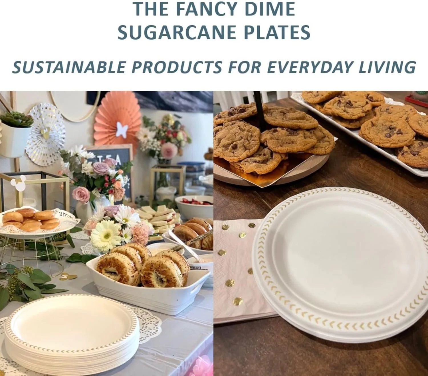 Disposable Paper Plate: Heavy Duty Elegant Eco-Friendly Compostable Paper Plates (50 Count), Tree Free Sugarcane Bagasse Plate with Color Party Plate (Silver Chevron, 10 inch)