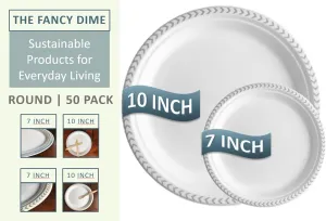 Disposable Paper Plate: Heavy Duty Elegant Eco-Friendly Compostable Paper Plates (50 Count), Tree Free Sugarcane Bagasse Plate with Color Party Plate (Silver Chevron, 10 inch)