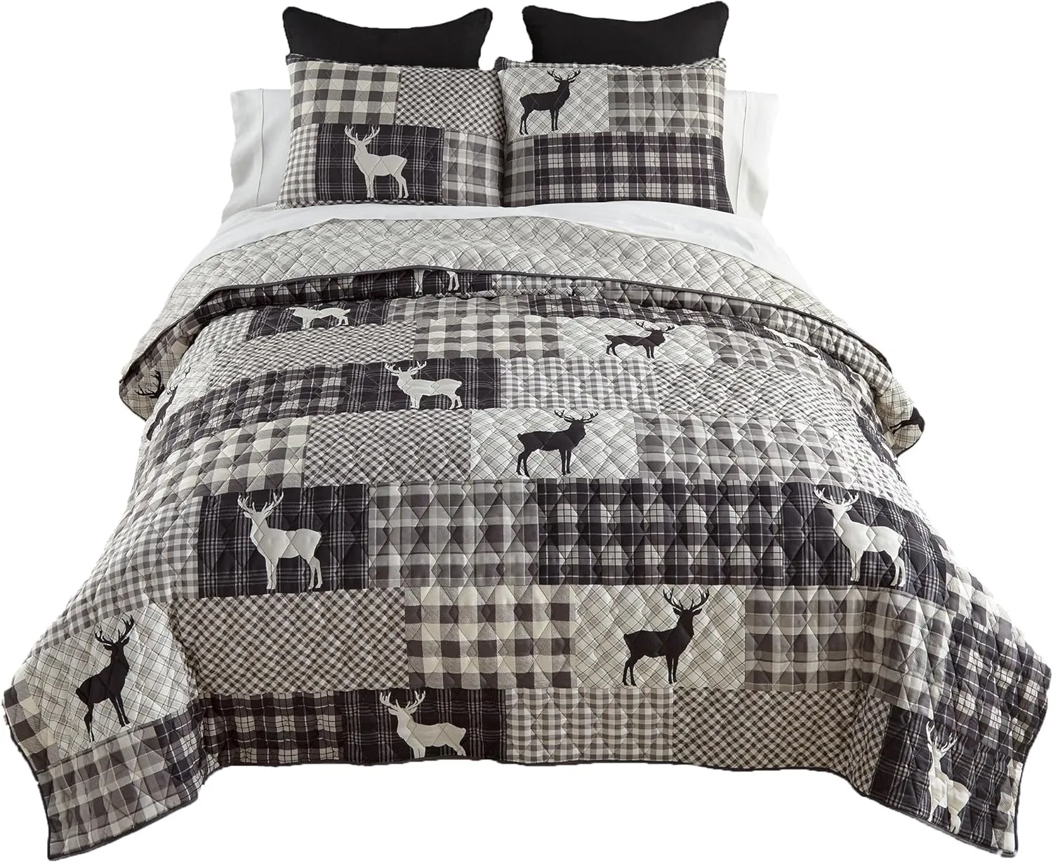Donna Sharp Queen Bedding Set - 3 Piece - Ridge Point Lodge Quilt Set with Queen Quilt and Two Standard Pillow Shams - Machine Washable