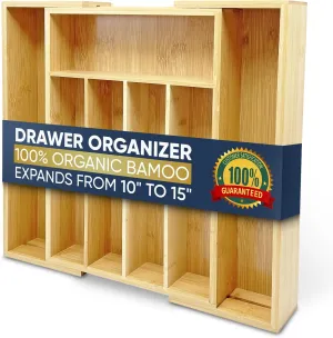 Expandable Bamboo Silverware Organizer Utensil Drawer Organizer Kitchen Utensil Organizer Cutlery Drawer Organizer 5-7 Slot Flatware Organizer For Drawers With Gift Box