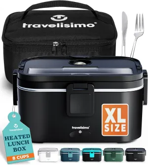 Extra-Large Electric Lunch Box for Adults Holds up to 8 Cups - 80W Heated Lunch Box 1.8L Portable Food Warmer, Heatable Lunchbox for Car Truck, Work - Loncheras para Hombres de Trabajo