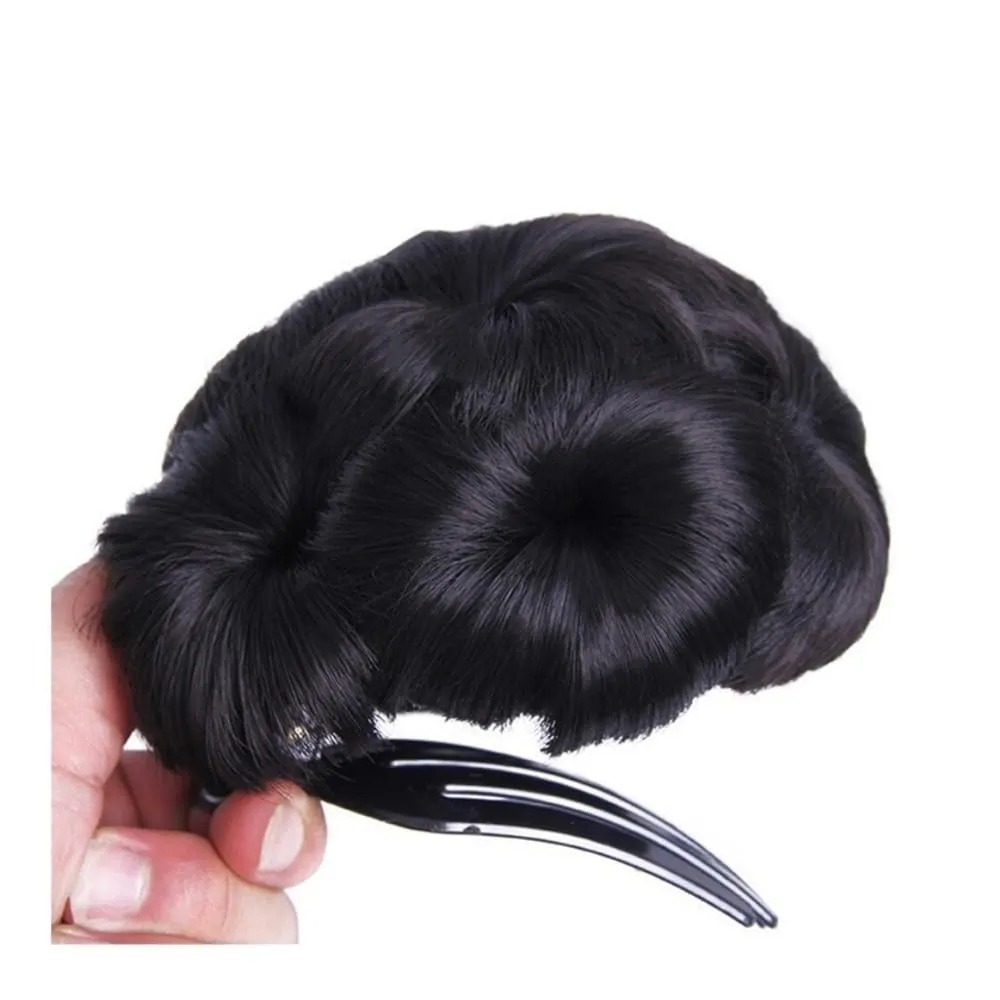 Fake hair Wig Nine Flowers Curler Women's Ball Head Wig Ring Bridal Cheongsam Style Headwear Hair Bag Clamp Flower Bud Hair buns hair piece(Light brown)