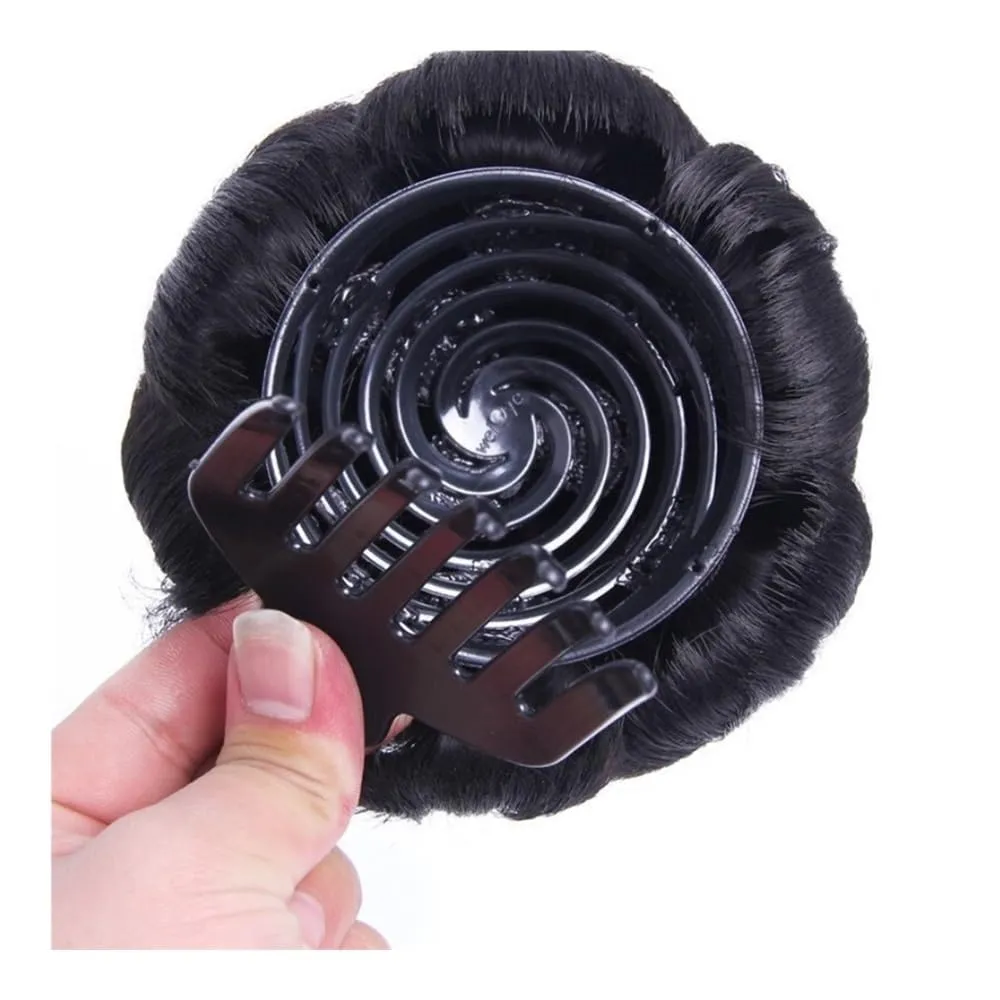 Fake hair Wig Nine Flowers Curler Women's Ball Head Wig Ring Bridal Cheongsam Style Headwear Hair Bag Clamp Flower Bud Hair buns hair piece(Light brown)