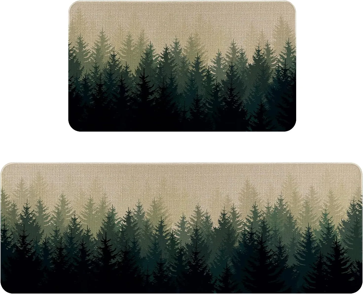 Farmhouse Kitchen Rugs and Mats Sets of 2,Misty Forest Nature Plant Tree Kitchen Mat for Floor, Green White Non-Slip Washable Kitchen Sink Mats Kitchen Decor Doormat Runner Rug