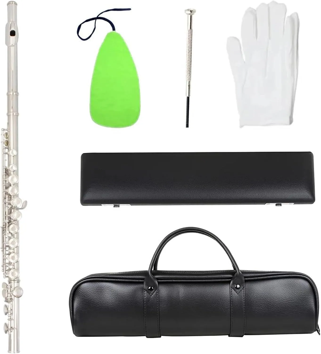 flute 16 Hole Flute Silver Plated C Key Flute Instrument Handbag Leather Case Wiper Accessories