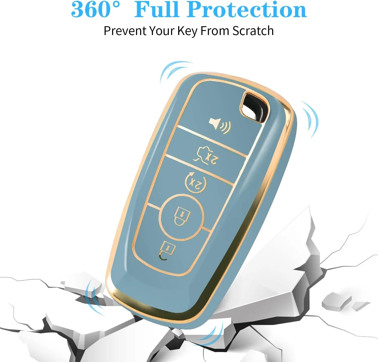 For Ford Key Fob Cover with Keychain, Soft TPU Key Case Shell Full Protection for Ford Explorer Fusion Escape Edge Expedition F150 F250 F350 F450 F550 Maverick Mustang(Blue)