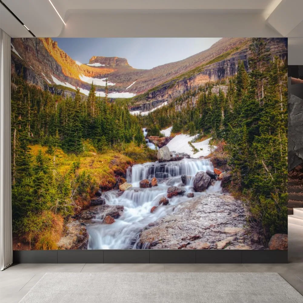 Forest Stream 3D Removable Wallpaper Self-Adhesive, Alpine Rocks Wall Murals Peel and Stick Wall Stickers, for TV Sofa Background Living Room Bedroom Home Decor,116"W x91"H