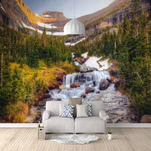 Forest Stream 3D Removable Wallpaper Self-Adhesive, Alpine Rocks Wall Murals Peel and Stick Wall Stickers, for TV Sofa Background Living Room Bedroom Home Decor,116"W x91"H