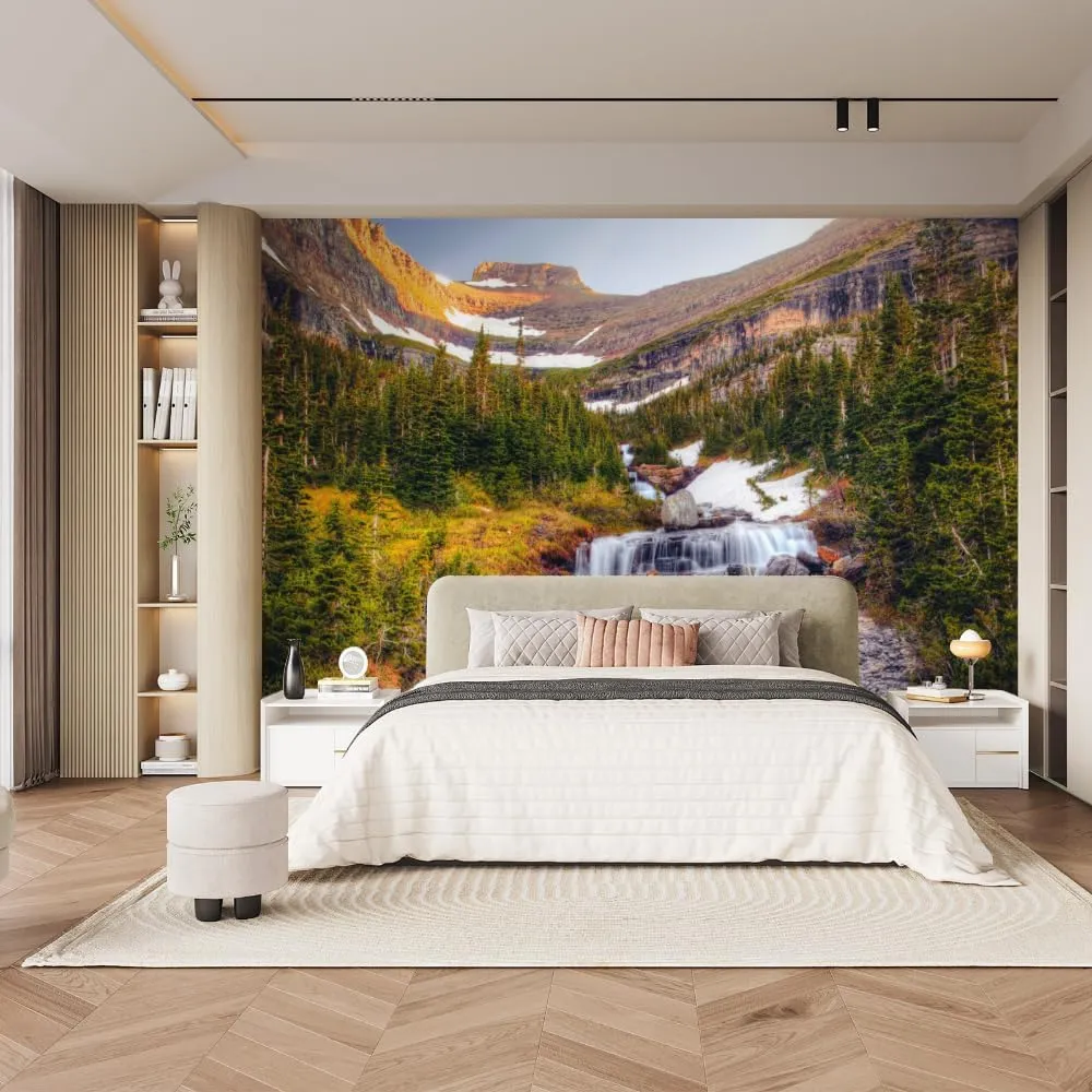 Forest Stream 3D Removable Wallpaper Self-Adhesive, Alpine Rocks Wall Murals Peel and Stick Wall Stickers, for TV Sofa Background Living Room Bedroom Home Decor,116"W x91"H