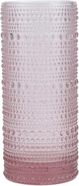Fortessa Jupiter Beaded Hobnail Glass, 11 Ounce Collins/High Ball (Set of 6), Pink