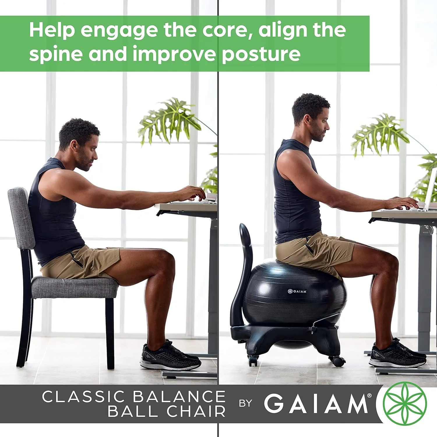 Gaiam Classic Balance Ball Chair – Ergonomic Stability Chair for Desk & Office | Yoga Ball Seat with Base, Air Pump, & Exercise Guide | Improves Posture & Core Strength (300 lb Capacity)