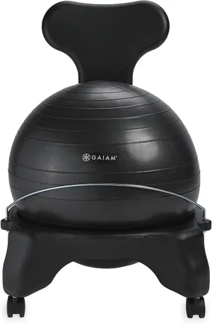 Gaiam Classic Balance Ball Chair – Ergonomic Stability Chair for Desk & Office | Yoga Ball Seat with Base, Air Pump, & Exercise Guide | Improves Posture & Core Strength (300 lb Capacity)